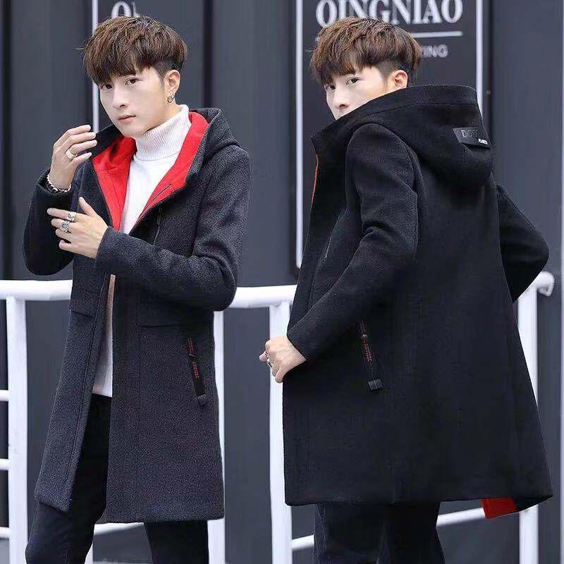 Men's Jacket 2019 Autumn Winter Trench Men Windbreaker Long Hooded Coat Wool Jacket Woolen Coat