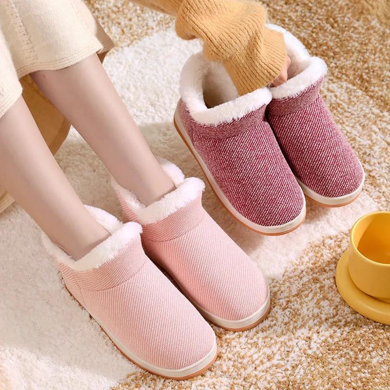 Winter Warm Non-slip Cotton Slippers for Couples Home Furnishing with Heel Thick-soled Bag Men's and Women's Cotton Shoes High-top