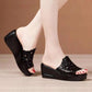 Wedge Heel Slippers Women's Sponge Cake Thick Bottom Fish Mouth Flip Flops Soft Bottom Black Hollowed Out Sandals and Slippers