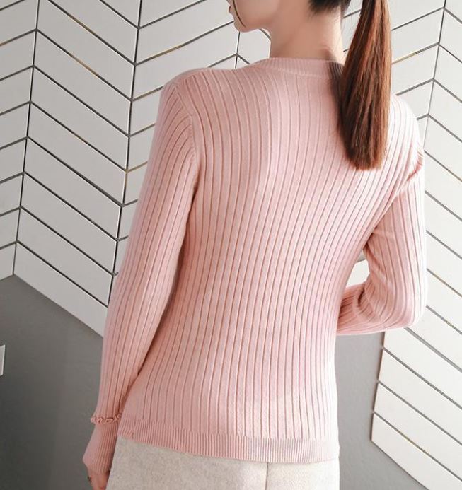 Women's V-Neck Knit Sweater Fashion Slim Solid Color Sweater Outer Wear Pullover