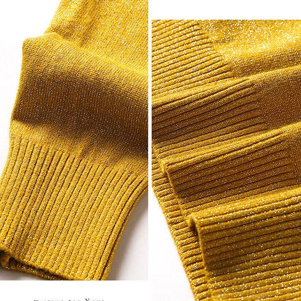 Women Solid Shiny Lurex Sweaters Autumn Winter ladies Long Sleeve Pullover Tops Heaps Collar knit Sweater