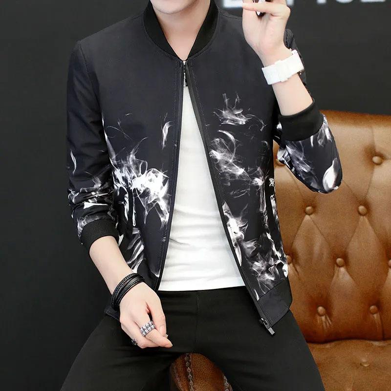 Men's Spring and Autumn Jacket Coat Wolf Printing Casual Jacket Coat Slim Baseball Uniform Sports Top Outerwear