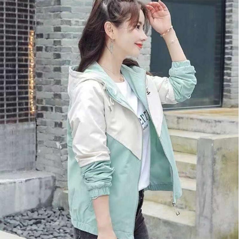Color Matching Loose Hooded Sports Baseball Uniform Casual All-match Jacket Short Jacket Women