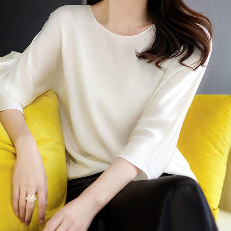 Ascetic Goddess Temperament Silky Nude Stretch Satin Double Sided Smooth Fabric Women's Commuter Top