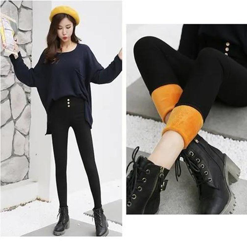 2Pcs Plus Velvet Thick Gold Velvet Women's Cotton Trousers Winter Warmth Leggings High Waist Jeans All-match Thinner Black Pants for Women