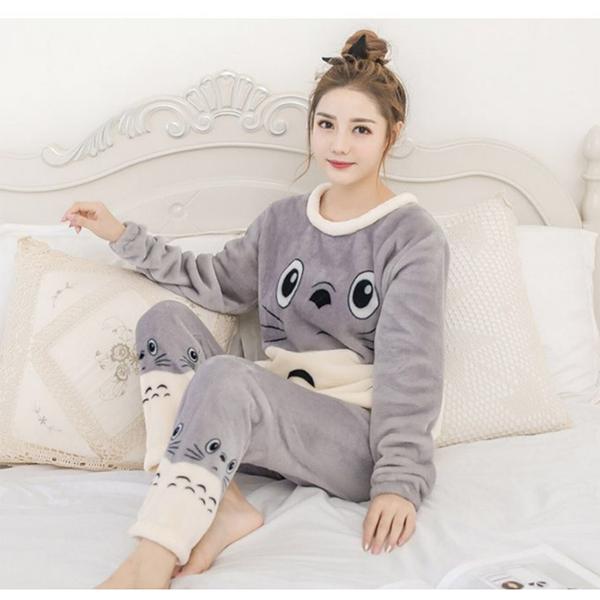 Genuine Flannel Autumn and Winter Women's Pajamas Plus Velvet Thick Coral Fleece Suit Large Size Warm Home Service