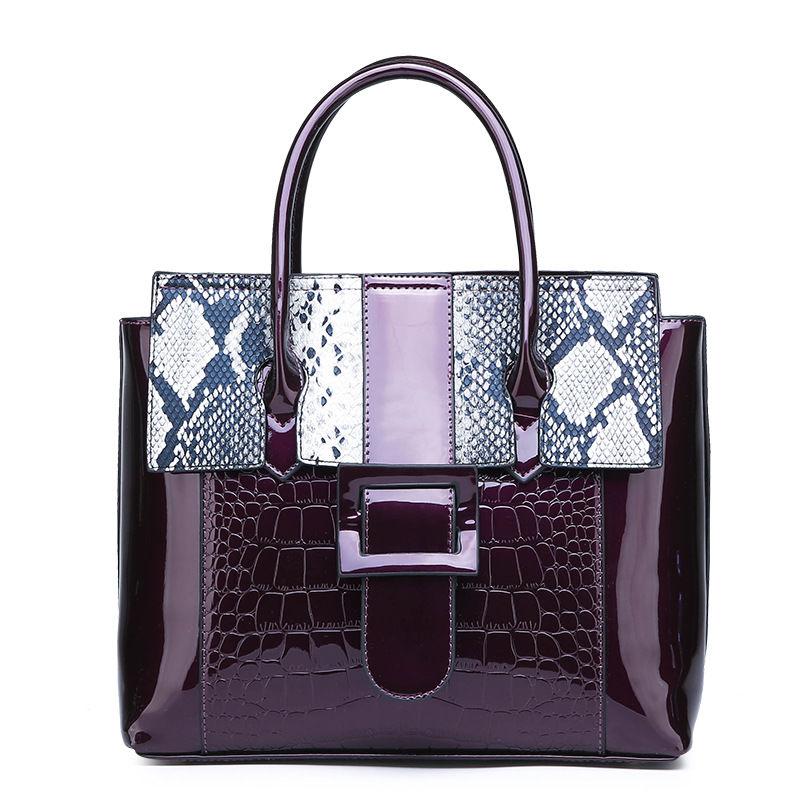 Ladies Patent Leather Crocodile Pattern Handbag European and American Style Handbag Messenger Bag