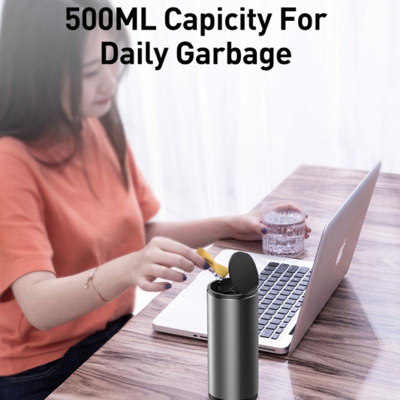 Car Trash Can Storage Bag Box Front Row with Cover Car Built-in Bucket Can Hold Cup Holder Large Capacity Desktop Push Trash Can