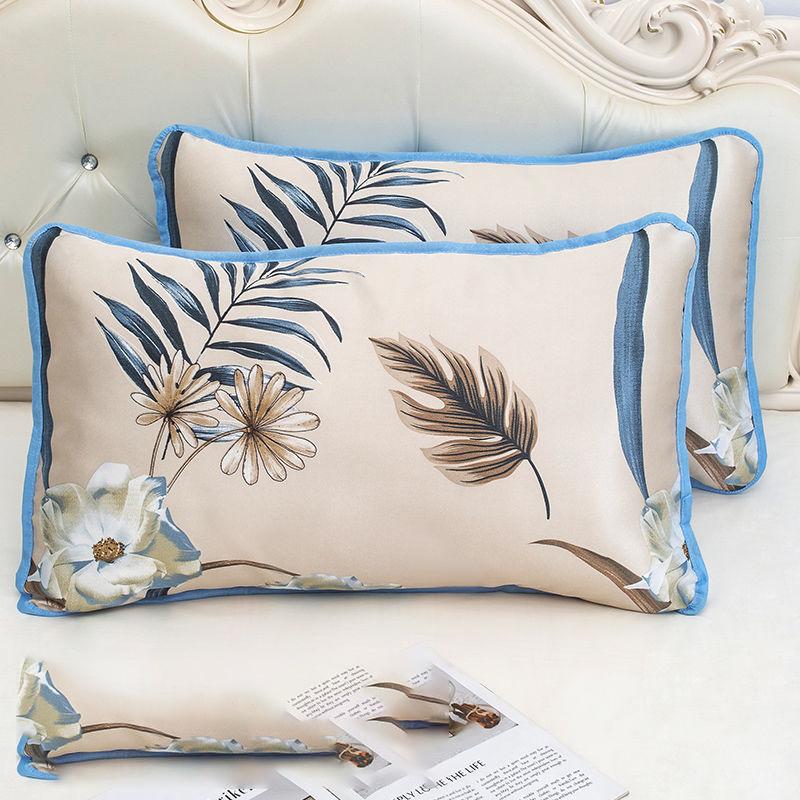 A Pair of Ice Silk Pillowcases Simple Patterned Style Summer Cute Tencel Cool Pillow Core Set Can Be Washed