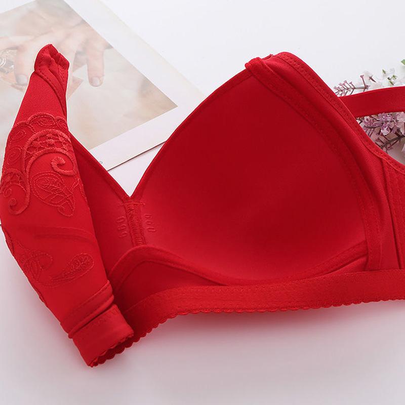 Large Size Bra Thin Section No Steel Ring Embroidery Cup Noodles Non-magnetic Underwear Women's Bra Lace Sexy and Cute
