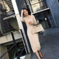 Autumn and Winter V-neck Slim Bottoming Shirt Knitted Long Dress Long Sleeve Mid-length Female Sweater Dress