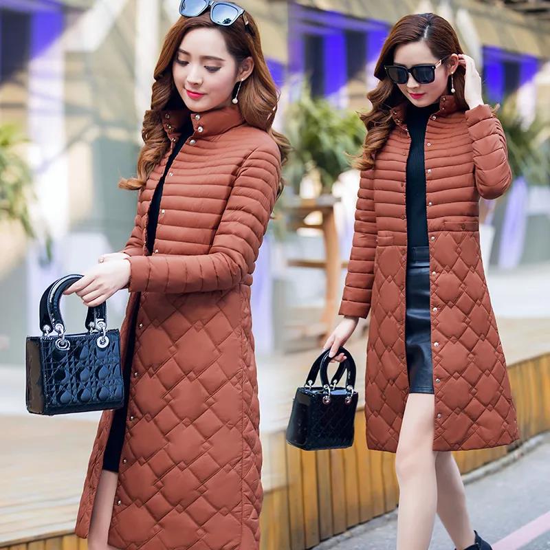Women's Solid Color Down Jacket Mid-length Down Jacket Winter Korean Style Loose Coat Warm Stand-collar Down Jacket Quilted Jacket
