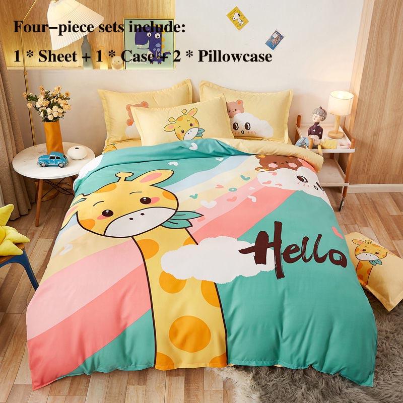 Cartoon Children's Big Version of The Flower Skin Four-piece Thick Grinding Girl Heart Bedding 1.5 Meters 1.8 Meters Home Children's Bedding Set