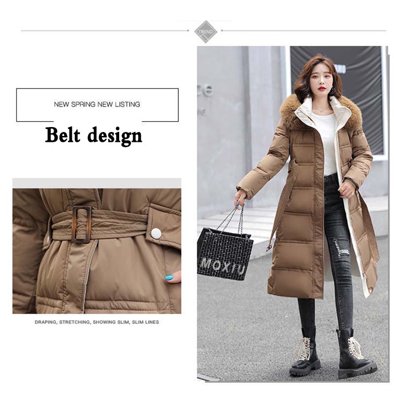 Long Padded Jacket Women's Fashion with Fur Collar Waist Down Padded Jacket Women Over The Knee Thick Winter Padded Jacket Women