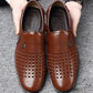 Leather Men Shoes Summer Hollow Breathable Oxfords Man Casual Shoes Slip on Formal Dress Shoes for Man
