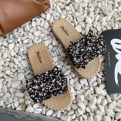 Slippers Women's Summer Bow Slippers Korean Wild Non-slip Student Flat Beach Sandals Slippers