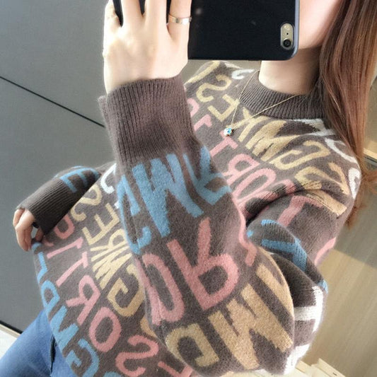 Autumn Winter Ladies Sweater Women Half High Neck Long Sleeve Pullover Loose Outer Wear Casual Thick