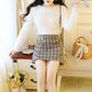 Fashion Sweater Suit Women Autumn and Winter Mohair Knit Sweater Top and Short Plaid Woolen Skirt Two-piece Suit