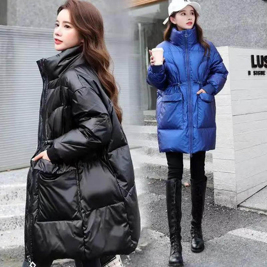 White Duck Down Jacket Women Bright Face Mid-length Fashion Loose Winter Waist Coat