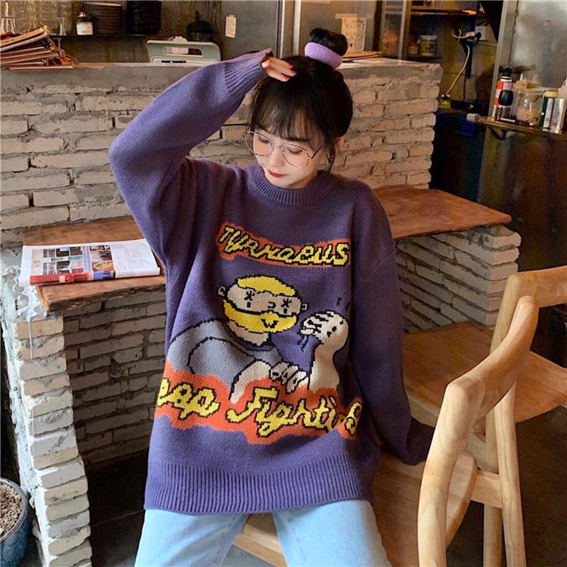 Autumn Winter  Women Fashion Sweater Casual Knitting Sweater Round Neck Pullovers Loose Casual Long Sleeve Sweater