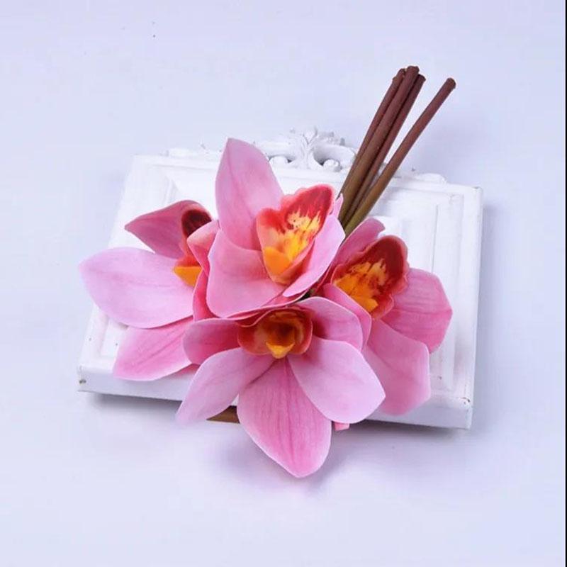 Simulation Bouquet 4 Heads Hand Pierced Feel Cymbidium Artificial Flowers Home Decoration Flower Vase Flower Arrangement