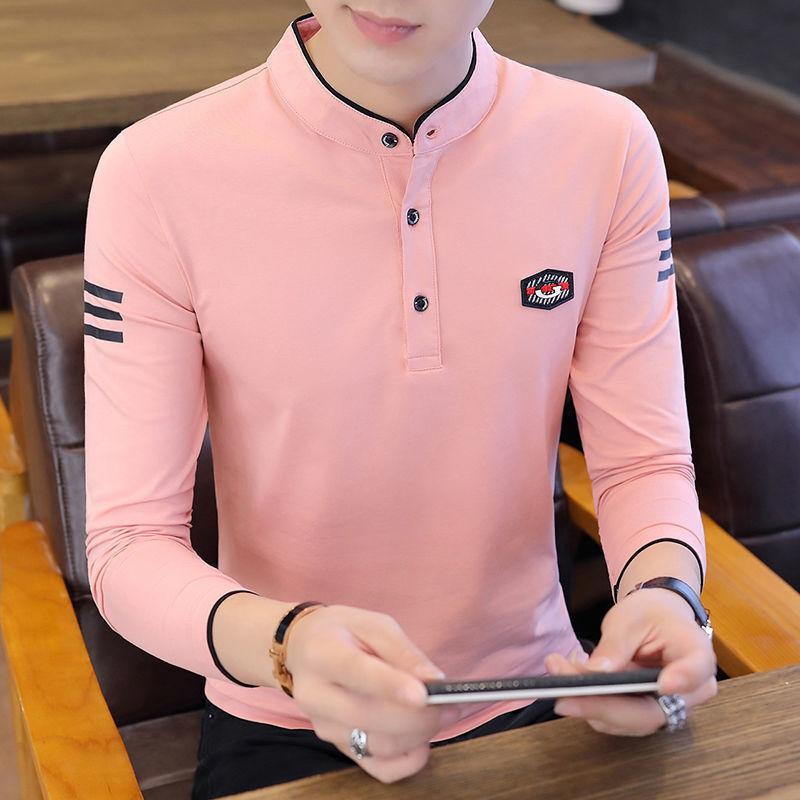 Spring and Autumn New Men's Long-sleeved T-shirt Slim Lapel POLO Shirt Youth Trend Bottoming Shirt