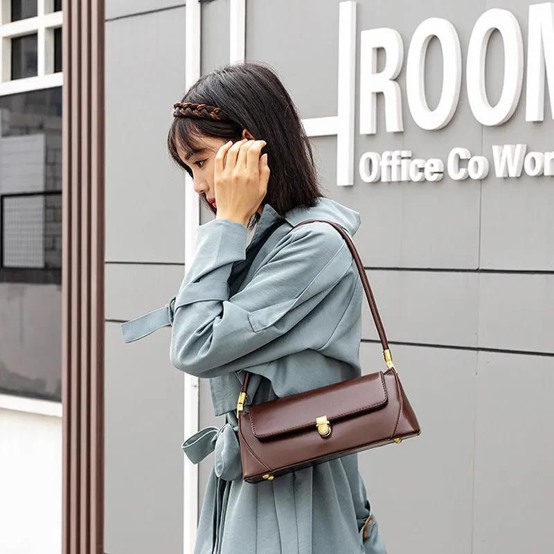 Baguette Bag Solid Color Pattern PU Leather Armpit Bag for Women Shoulder Handbags Lady Simple Hand Bag