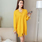 Autumn  Winter Women's Mid-length Sweater Ripped Tassel Sweater Casual Loose Knit Sweater Dress Outer Wear