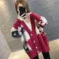 Autumn and Winter Thick Wool Sweater Women's Color Matching Button Cardigan Loose Long-sleeved Coat