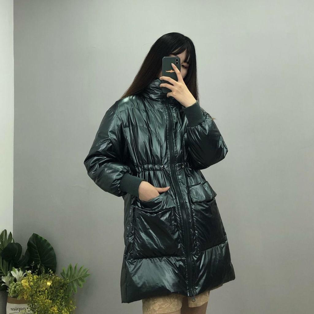 Winter Stand-collar Down Jacket Women's Mid-length White Duck Down Winter New Waist Shiny Thick Coat Winter Warmth Thick Cotton Jacket