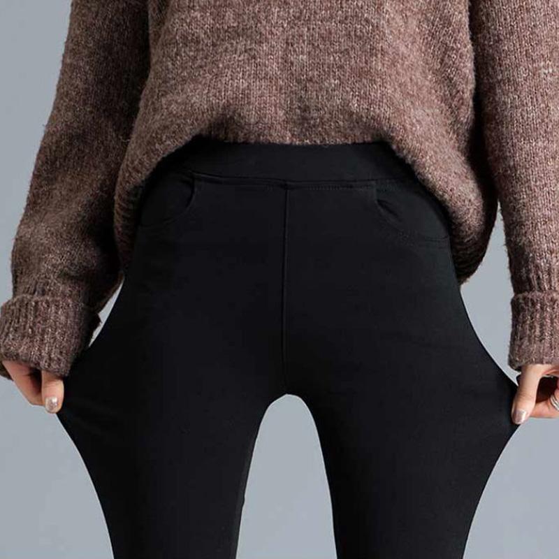 Tall Trousers Women's High Waist Plus Velvet Leggings Women's Outer Wear Autumn and Winter Black Plus Size Women's Trousers