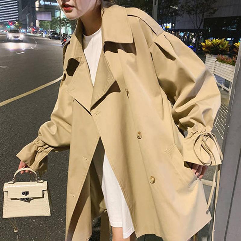 Women's Short Coat Loose and Thin All-match POLO Collar Windbreaker Women's Short Casual British Style Coat Windbreaker