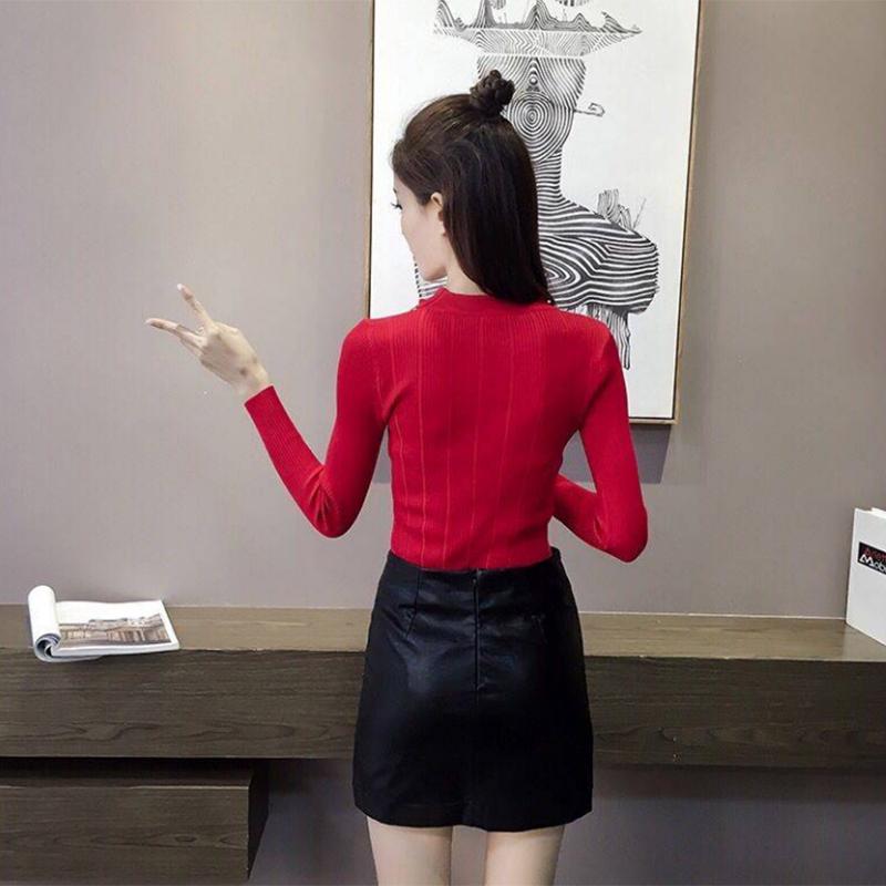 Pullover V-neck long-sleeve T-shirt female black top sexy knitted bottoming sweater pullover