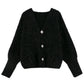 Women Bright Silk Cardigan Jacket Short Loose Lantern Sleeve Sweater Plus Size