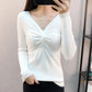 Pofulove sexy slim bottoming shirt female V-neck solid color short sweater with knitted sweater