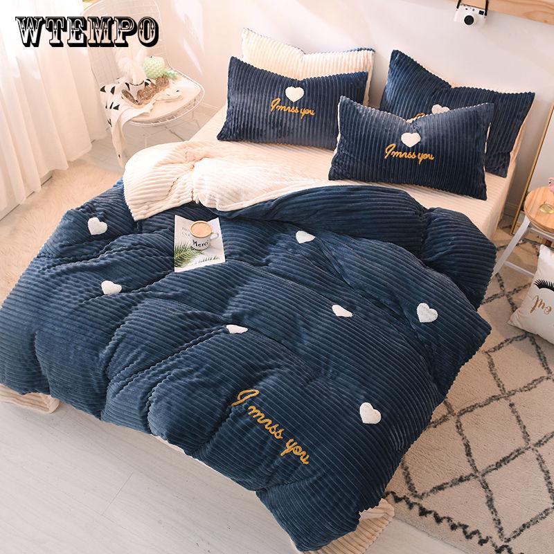 4pcs Bedding Sets Home Living High Quality Winter Fleece Duvet Cover Set Plush Bed Sheet
