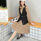 Send Belt Spring and Autumn New Women's Long-sleeved Dress Temperament Waist Waist Vest Shirt Two-piece A-line Base Dress