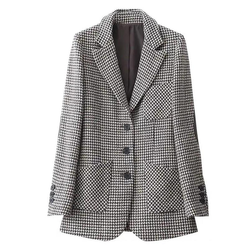 Casual Double Breasted Tweed Women Blazer Coat Long Spring Autumn Jackets Coats Female Chic Office Lady Tops