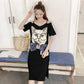 Summer Women's Strapless Sling Dress Women's Loose Mid-length Short Sleeve T-shirt Skirt Casual Comfortable Fabric Soft Women's Straight Dress
