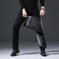 Men's Autumn and Winter Fleece Padded Black Trousers Large Size Straight Elastic Black Jeans for Business Men