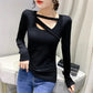 Women's Cotton Irregular Top Bottoming Shirt Spring and Autumn Split Long-sleeved T-shirt