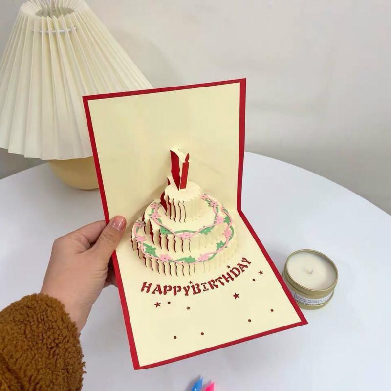 Creative Cute Birthday Gift Girl Heart Birthday Cake Blessing Greeting Card Folding 3D Stereo Card