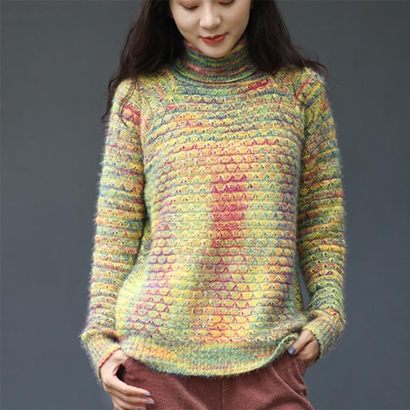 Pofulove Women's Winter Coat Women's Thick Fashion Base Sweater Colorful Turtleneck Sweater