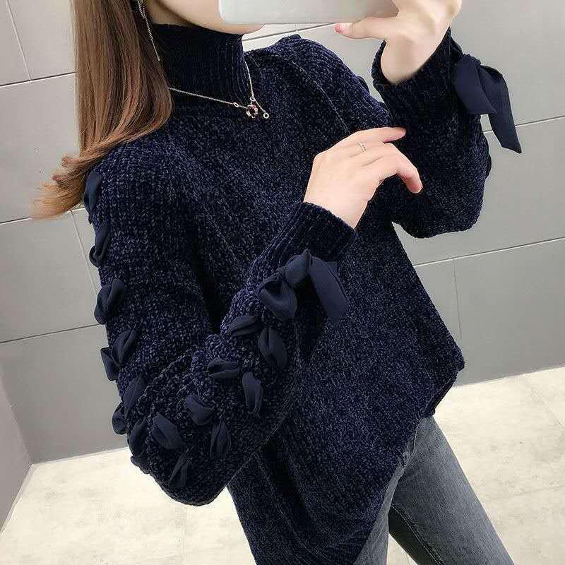 Autumn Winter  Women Fashion Sweater Casual Knitting Sweater Turtleneck Pullovers Loose Casual Long Sleeve Sweater