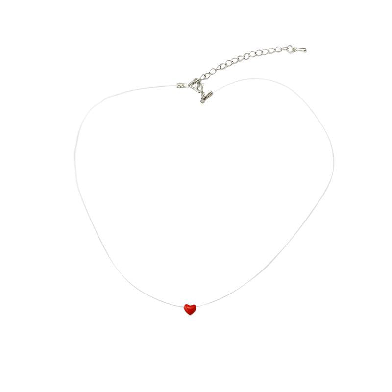 Sweet and Lovely Little Red Heart Love Necklace Female Drop Oil Red Heart Short Anti-allergic Chain