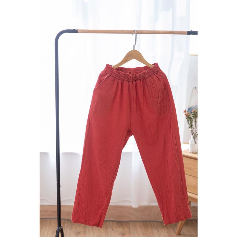 Pure Cotton Women's Trousers Summer Thin Section Loose Leisure Plus Size Cropped Pants
