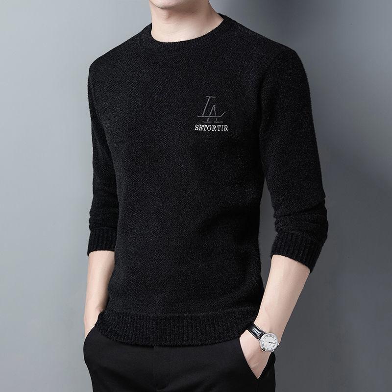 Sweater Men's Round Neck Plus Velvet Loose Top Winter Fashion Knitted Bottoming Shirt Boutique Warm Top Men
