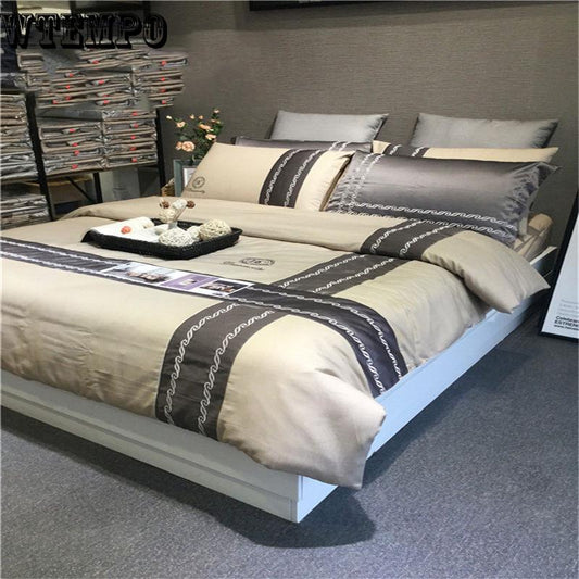 Duvet Cover Egyptian Cotton Silky Bed Set Bedclothes Summer Cool Imitated Silk Bedding Set