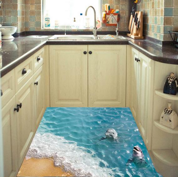 Sea Floor Stickers Dolphin Wall Stickers Beach Wallpapers Big Size Home Decor Creative Sea Animals O