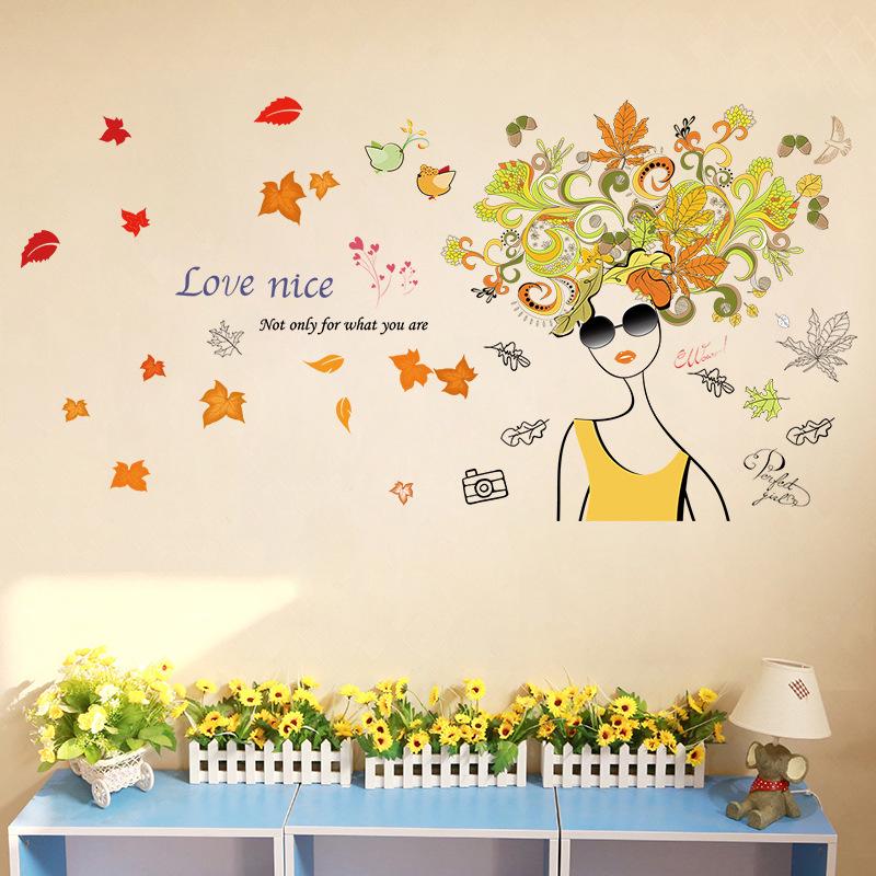 Flower Elf Wall Sticker Bedroom Living Room Decoration Fashion Sunglasses Woman Wall Sticker